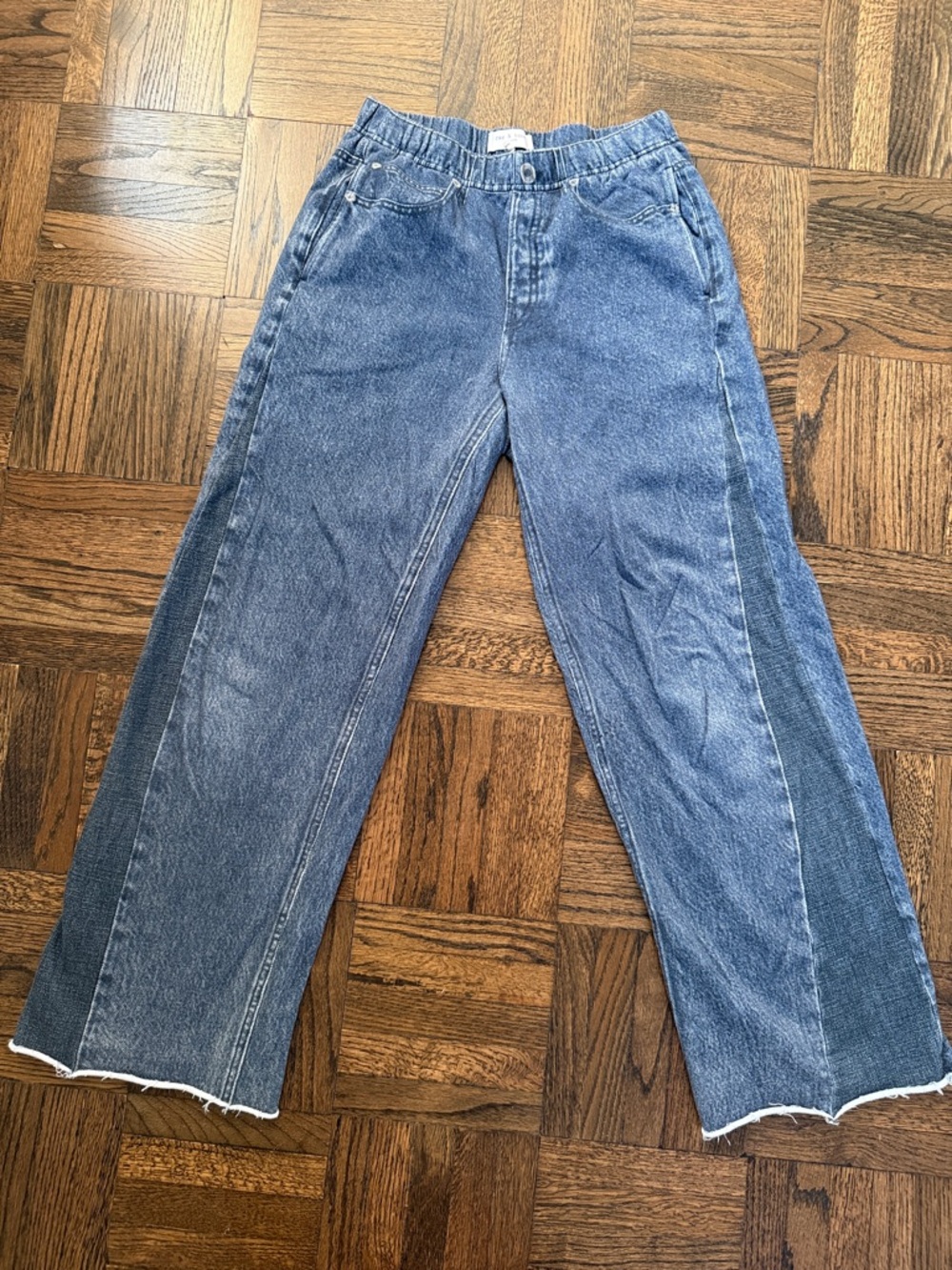 RAG & BONE Small Miramar two-Tone Wide Leg Denim Jeans sweatpants frayed hem